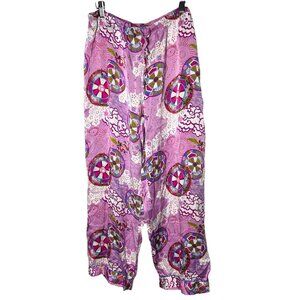 Nick and Nora Vintage 100% Silk Asian Print Pants L Dragons Novelty Lounge Pjs